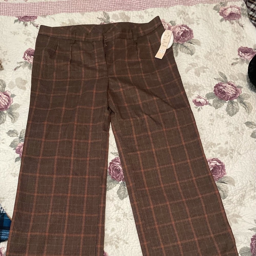 NWT Brown plaid pants size 12